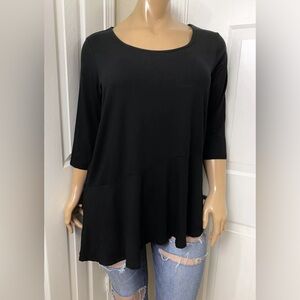 New Jessica London Womens Asymmetrical Blouse Size 22/24 Black Stretch Top